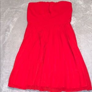 Strapless red mini dress